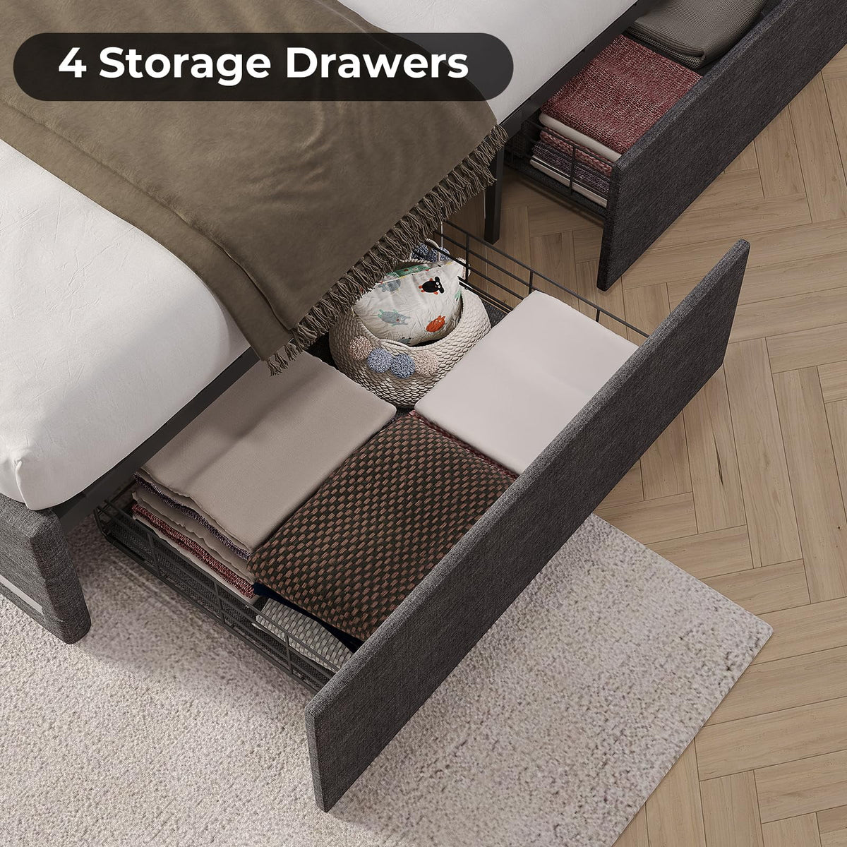 King Size Upholstered Platform Bed Frame with LED Lights K140740