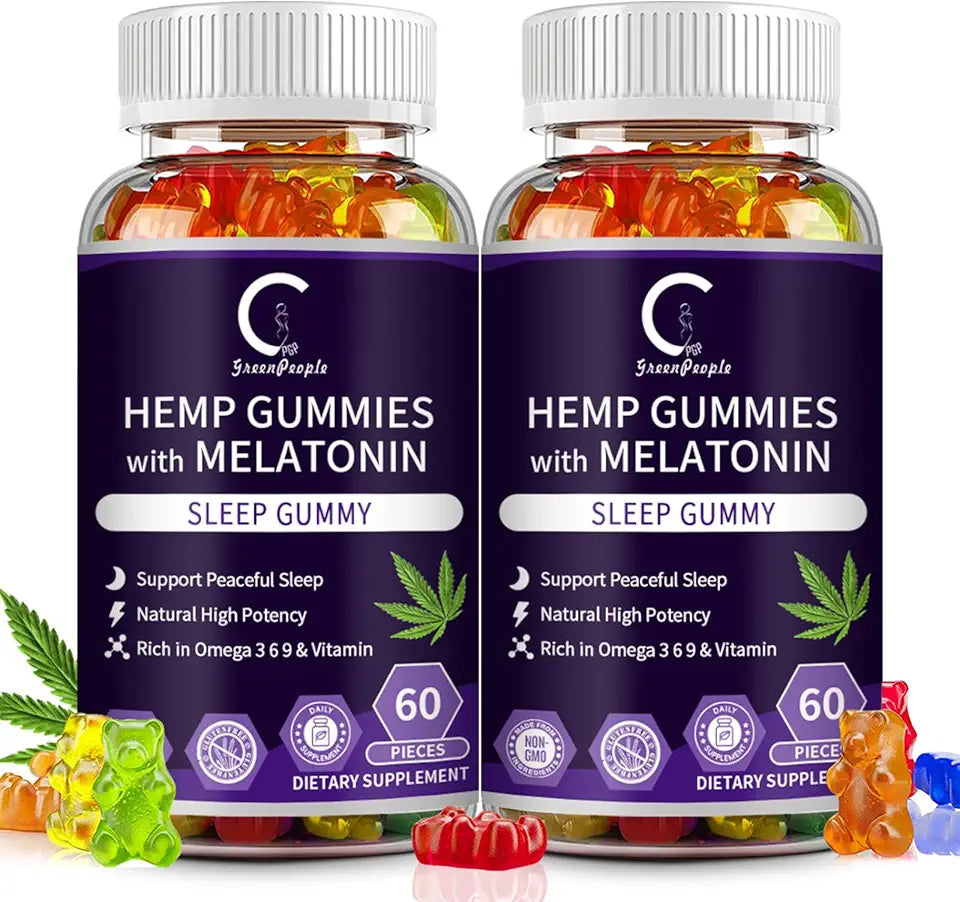 Hemp Gummies with Melatonin & Vitamin C, Vegan, 60ct Pack of 2 J59487