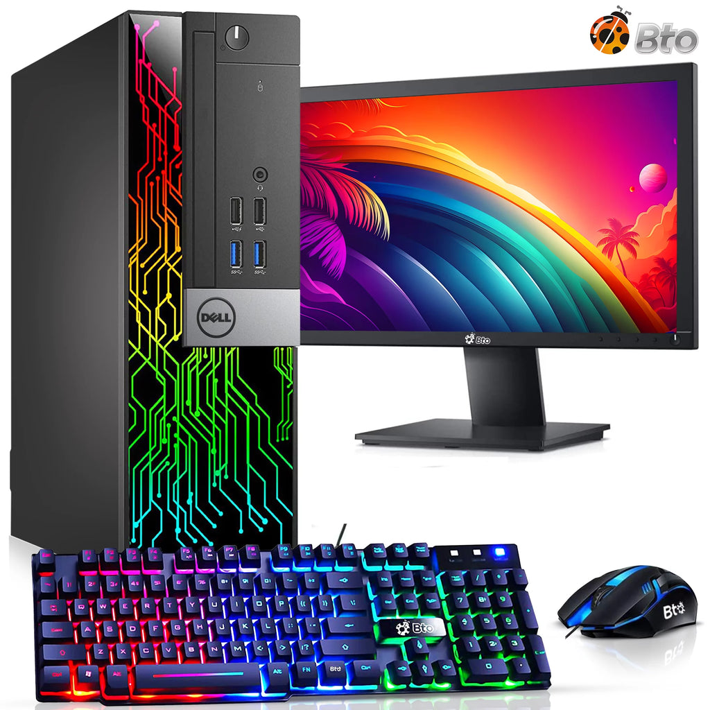 Restored Dell OptiPlex Desktop Computer PC with RGB lights, Intel i5 Quad-Core 6th Gen. Processor, 8GB Ram, 256GB SSD, 22 inch Monitor, BTO RGB Gaming Keyboard & Mouse, WiFi, Windows 10 Pro (Renewed) F108214