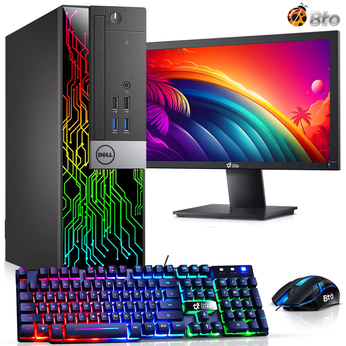 Restored Dell OptiPlex Desktop Computer PC with RGB lights, Intel i5 Quad-Core 6th Gen. Processor, 8GB Ram, 256GB SSD, 22 inch Monitor, BTO RGB Gaming Keyboard & Mouse, WiFi, Windows 10 Pro (Renewed) F108214
