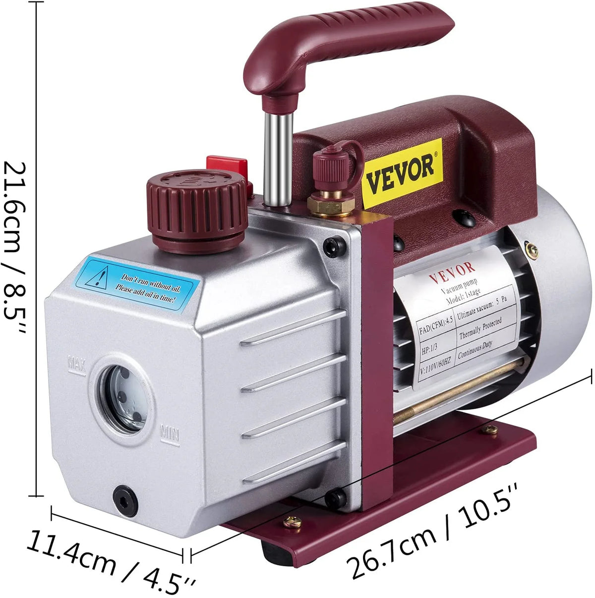 4.5CFM Single-Stage Rotary Vane Vacuum Pump N296252