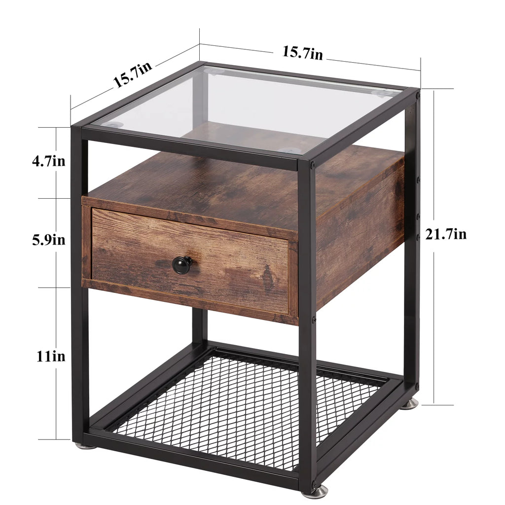 Brown Nightstand with Drawer and Shelf W475
