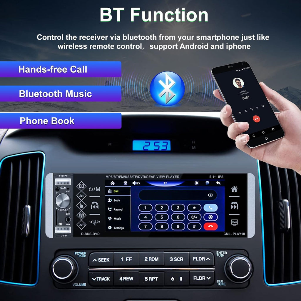 Single Din Car Stereo 5.1 Inch Touch Screen MP5 Player T9685