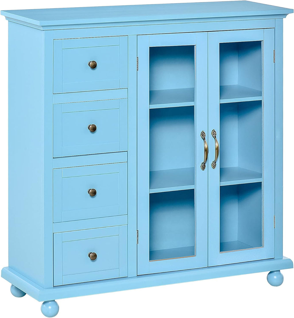 Storage Sideboard Cabinet with 4 Drawers and Glass Door Cupboard V79343