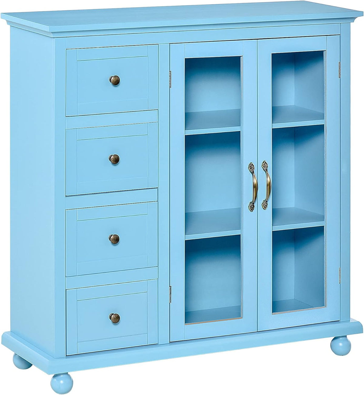 Storage Sideboard Cabinet with 4 Drawers and Glass Door Cupboard V79343