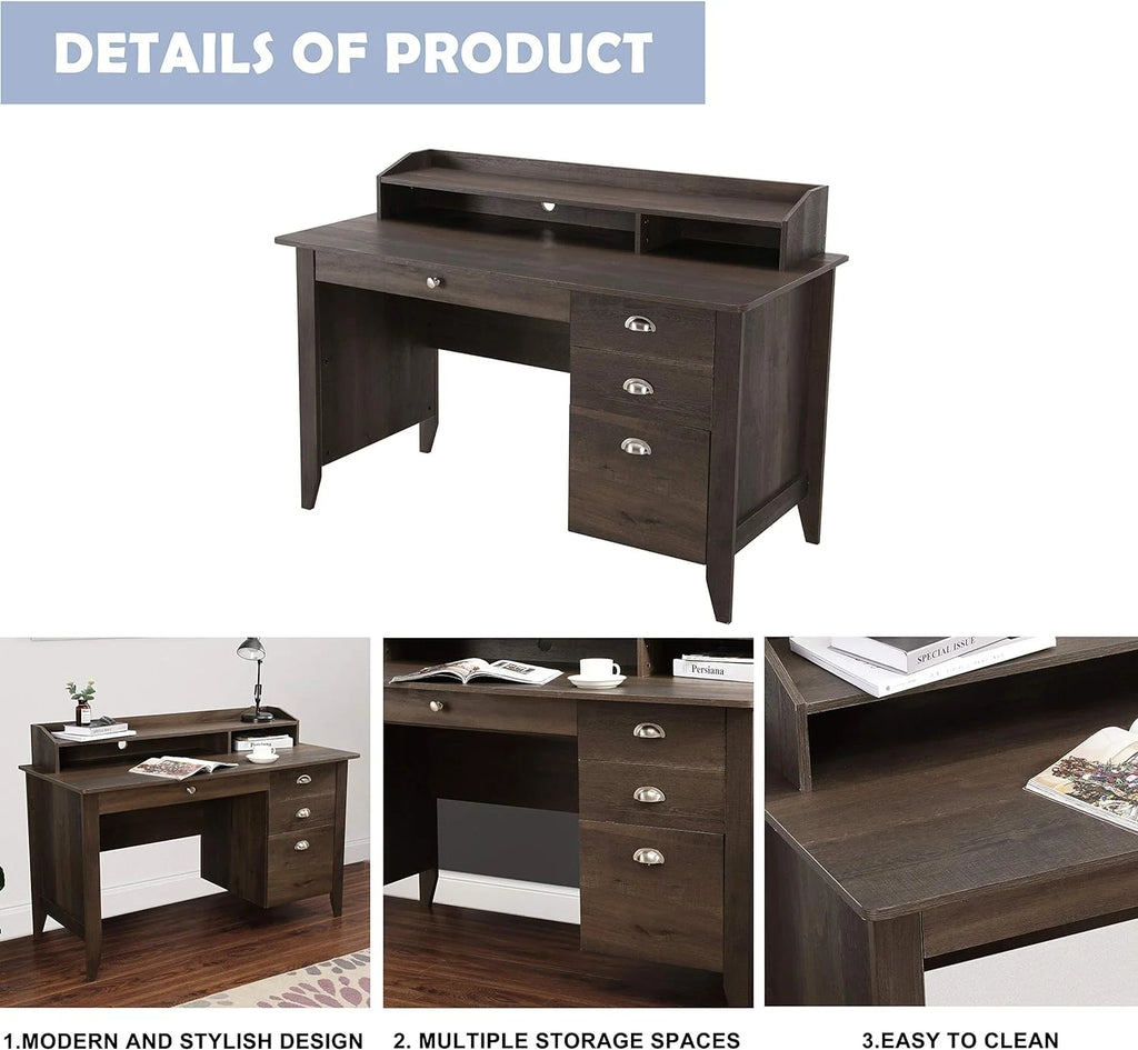 Dark Brown Wood Writing Desk with Hutch R8090