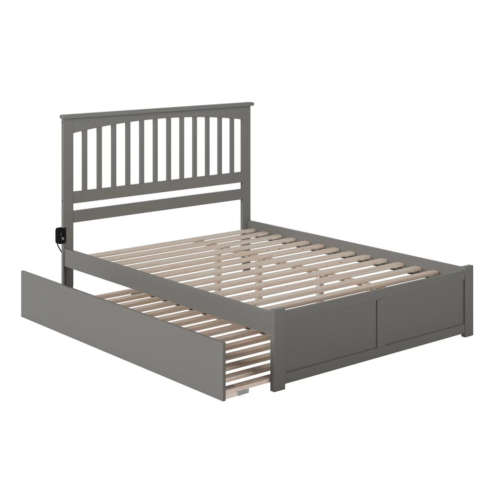 Gray Wood King Platform Bed with Twin XL Trundle Q45762