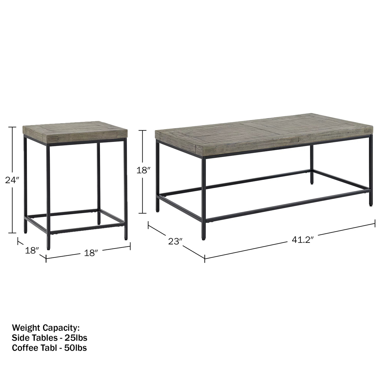 3-Piece Coffee Table Set with 2 Side Tables Gray I653270