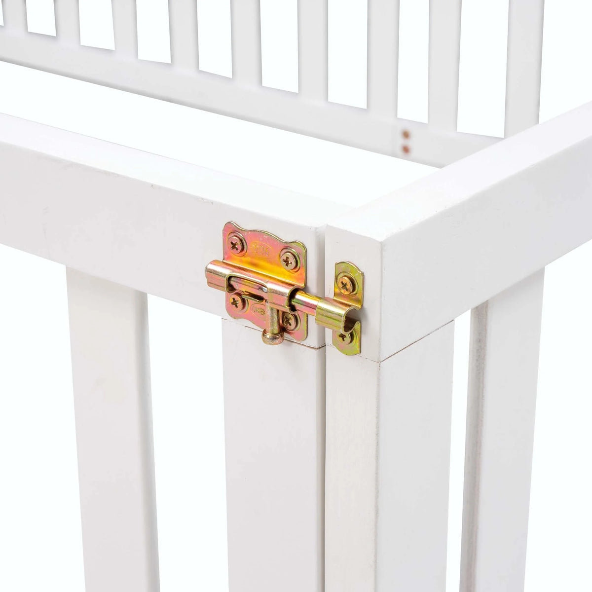 Wood Floor Bed Frame with Fence and Door White Full Size T2959