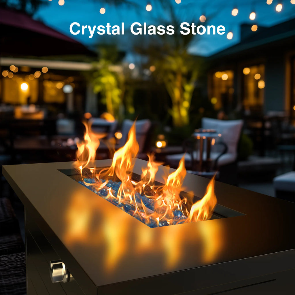 28 Inch 50000 BTU Steel Propane Fire Pit Table with Lid and Lava Rock G3034