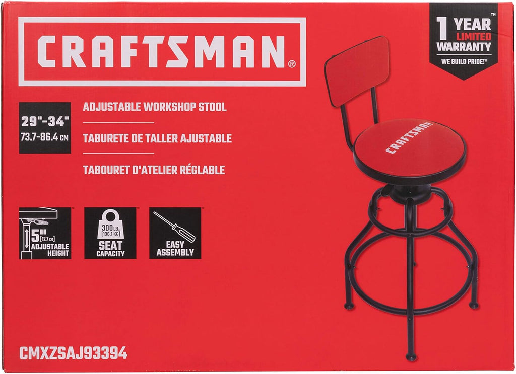 Adjustable Height Work Shop Stool with Padded Vinyl Seat Q5193