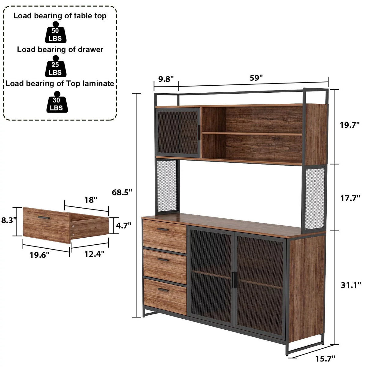 59"W 68.5"H Oak Kitchen Pantry Storage Cabinet with Hutch L748879
