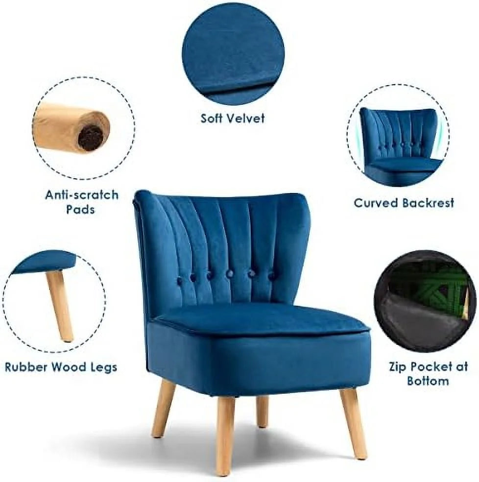 Armless Velvet Accent Chair with Rubber Wood Legs R838