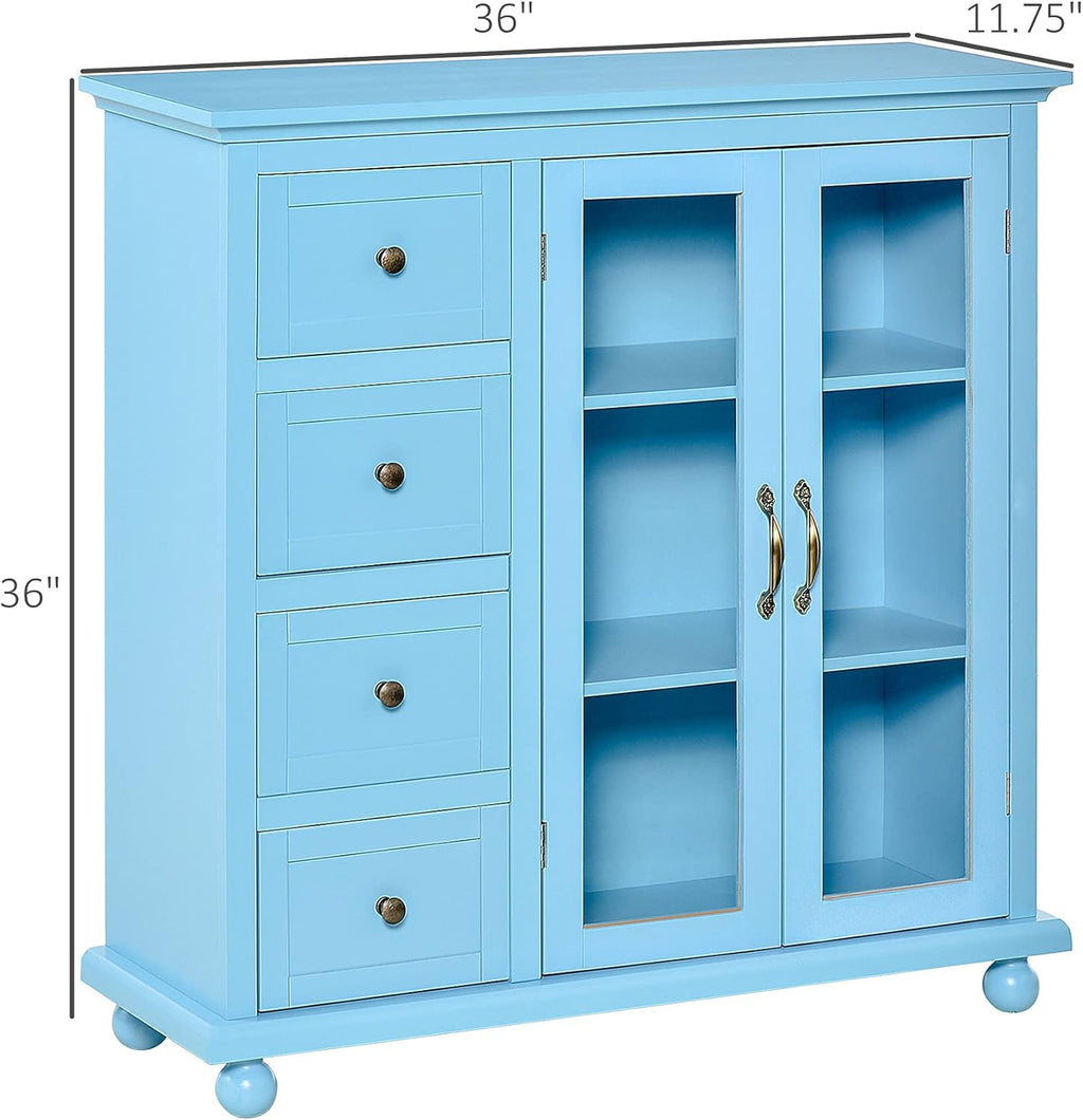 Storage Sideboard Cabinet with 4 Drawers and Glass Door Cupboard V79343
