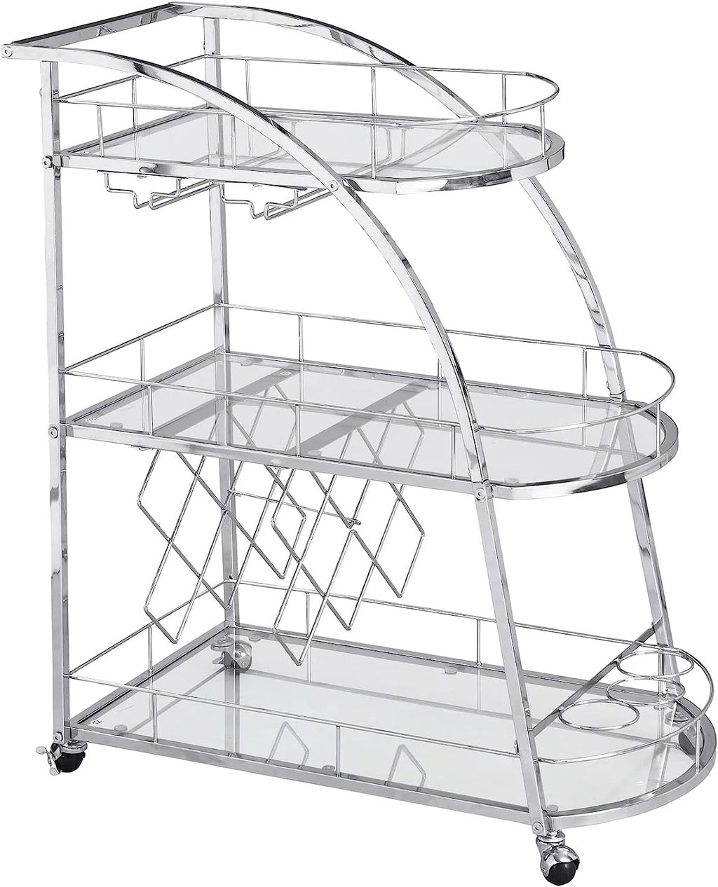 3-Tier Metal Mobile Bar Cart with Wheels & Wine Rack T9123