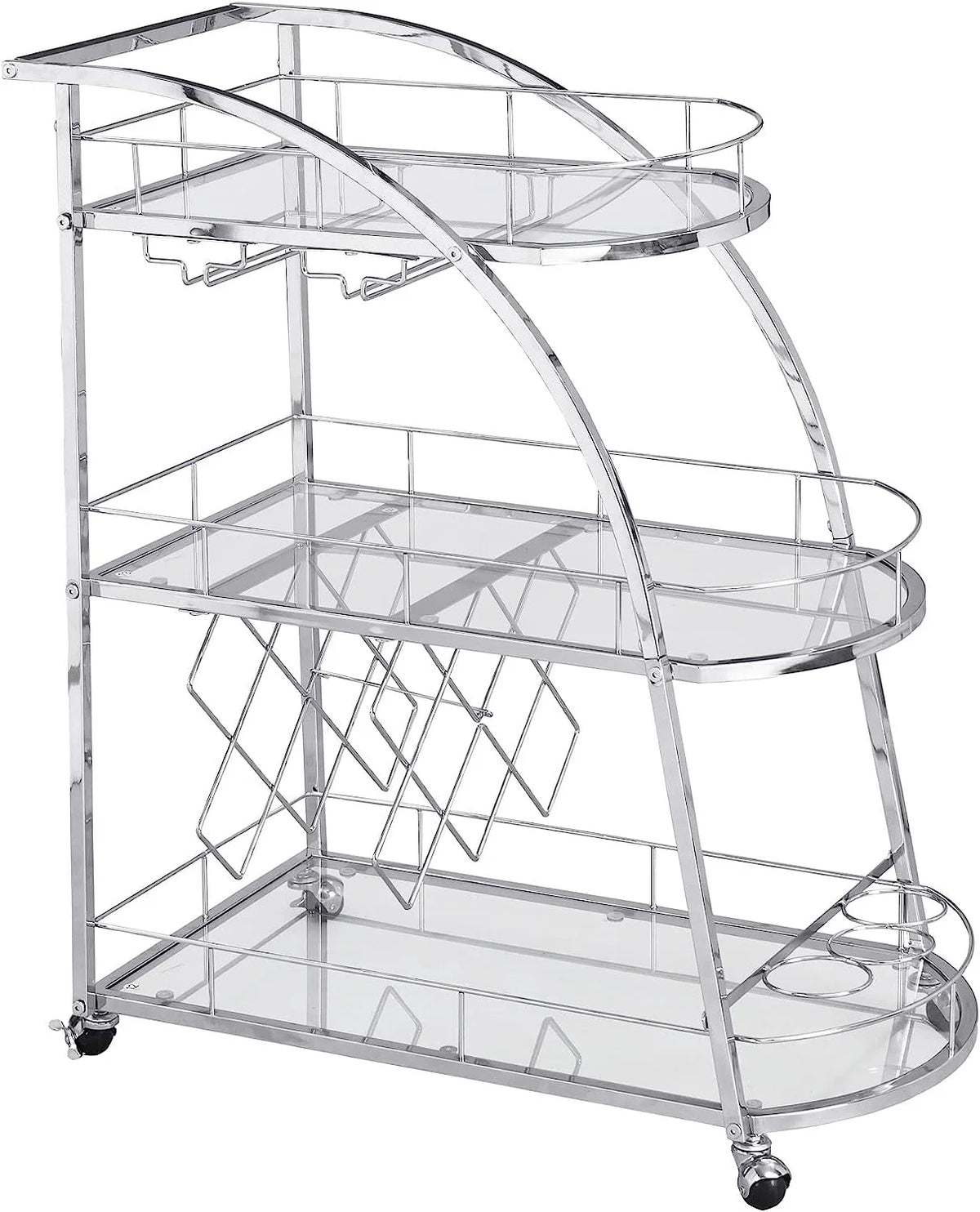 3-Tier Metal Mobile Bar Cart with Wheels & Wine Rack T9123