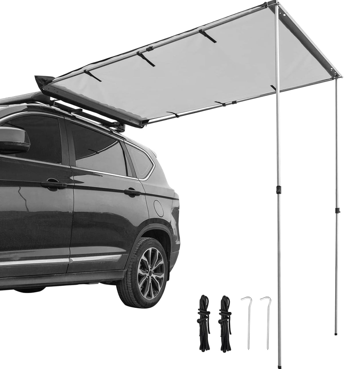 Car Side Awning, 7.6'x8.2', Retractable Waterproof UV50+ with Carry Bag, Grey T743852