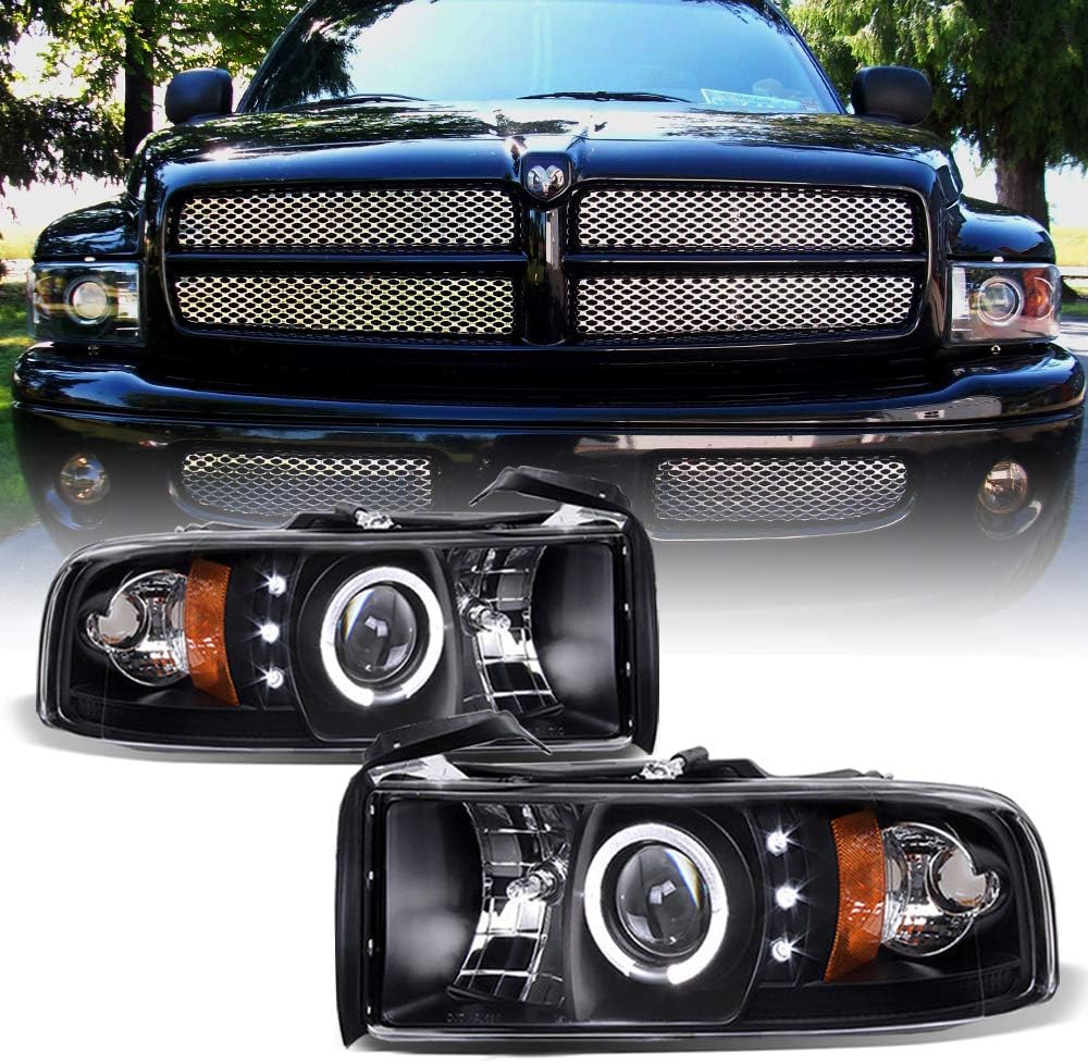 For 1994-2001 Dodge Ram 1500 2500 3500 Black Housing Projector Headlights S6094