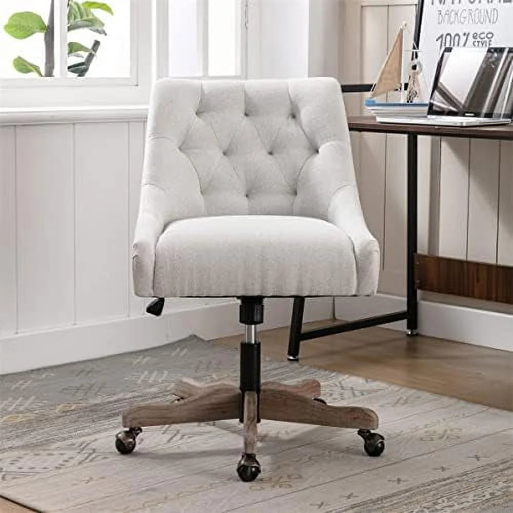 Beige Swivel Office Chair with Adjustable Lift Seat and Casters A560