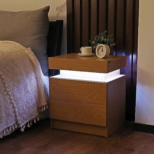 White LED Nightstand with 2 High Gloss Drawers D37912
