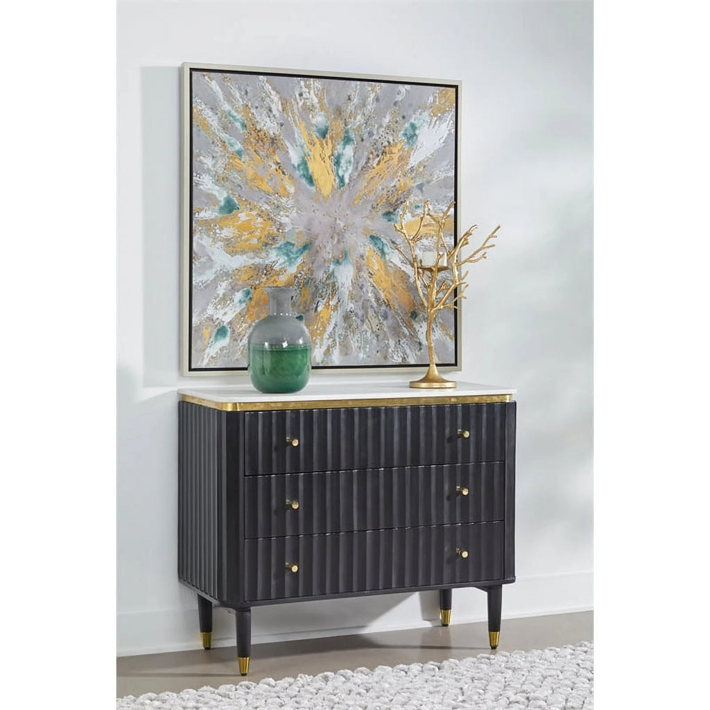 Black and Gold 3-Drawer Wood Chest W75310