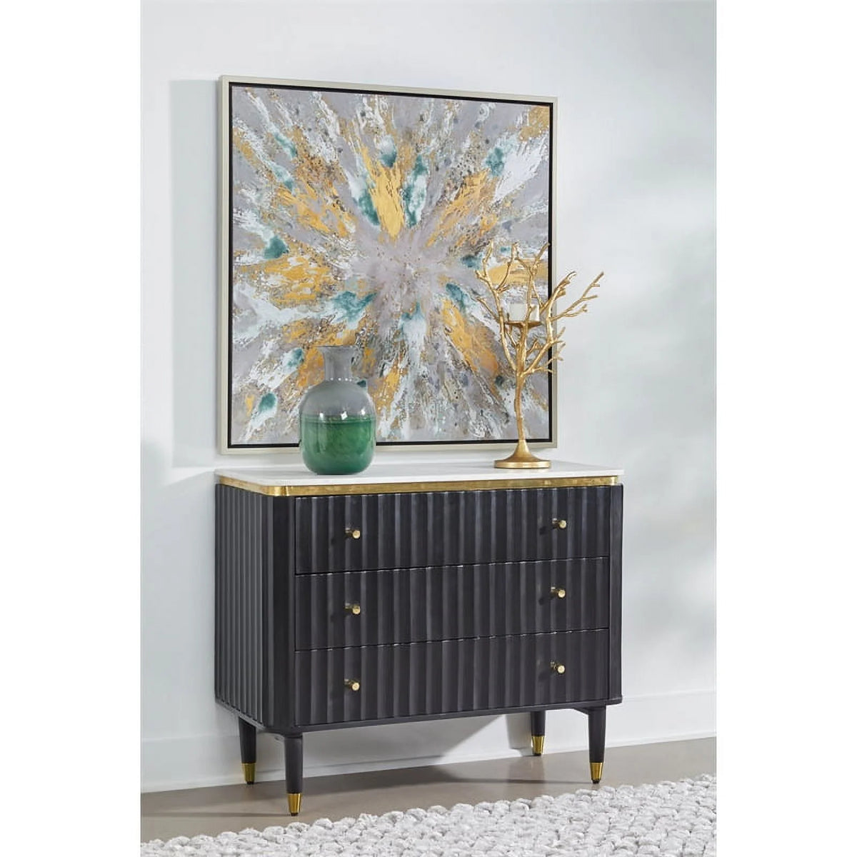 Black and Gold 3-Drawer Wood Chest W75310