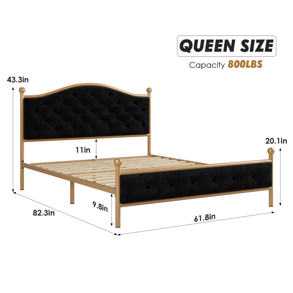 Black Queen Size Upholstered Platform Bed Frame M540