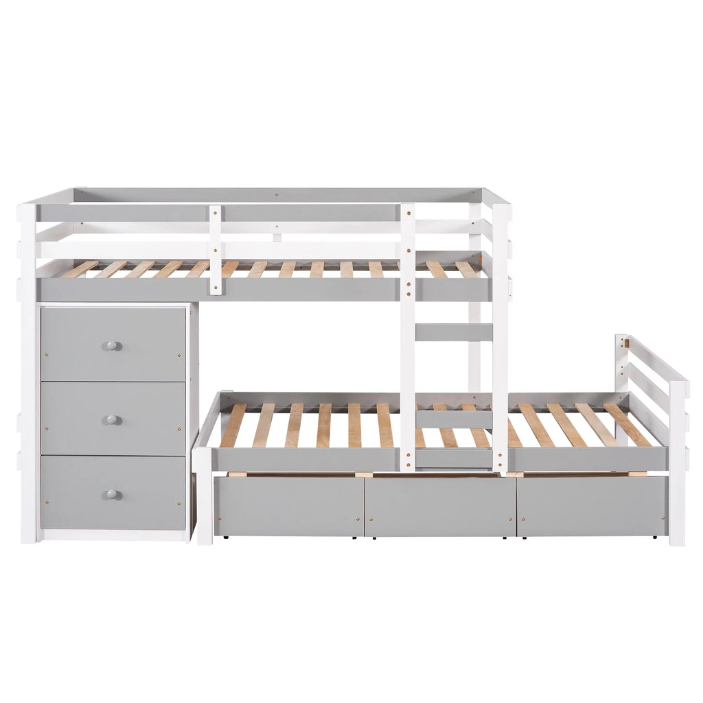 Twin over Twin Bunk Bed with Six Drawers Gray J122