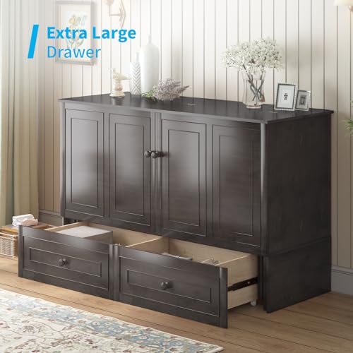 Queen Size Murphy Bed with Tri-Folding Mattress and Storage Drawers I958