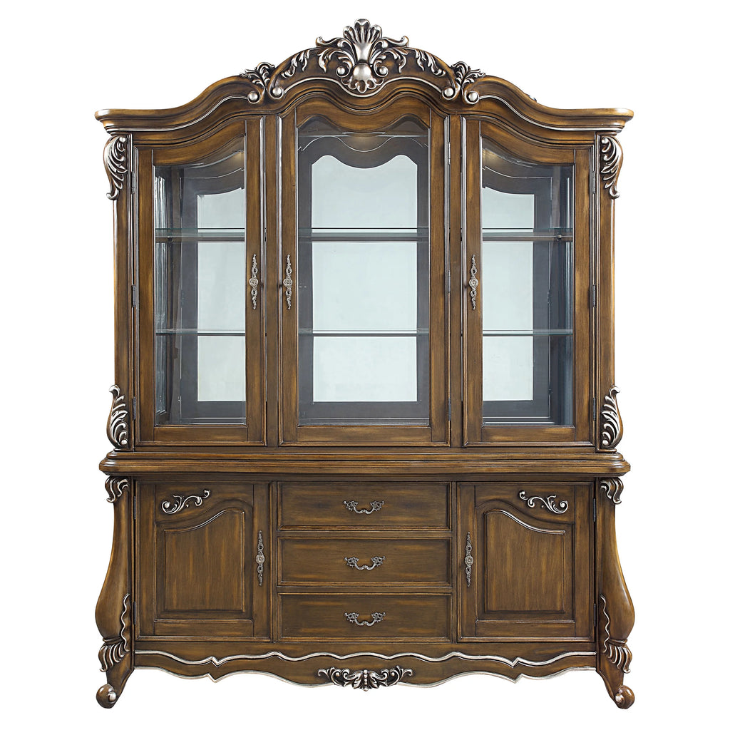 Antique Oak Wooden Hutch and Buffet with Glass Doors O32687