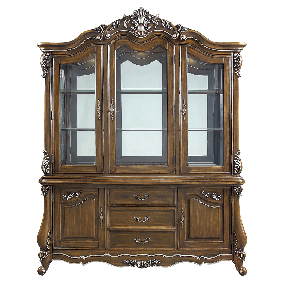Antique Oak Wooden Hutch and Buffet with Glass Doors O32687