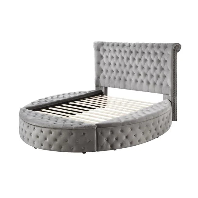 Gray Velvet Queen Size Bed with Storage K2827