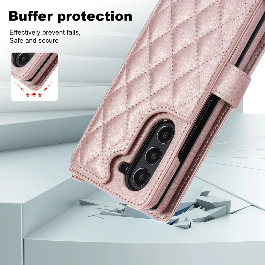 PU Leather Wallet Phone Case with Card Slots and Crossbody Strap T5051