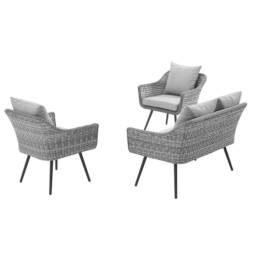 Gray 3 Piece Wicker Rattan Outdoor Loveseat and Armchair Set R534
