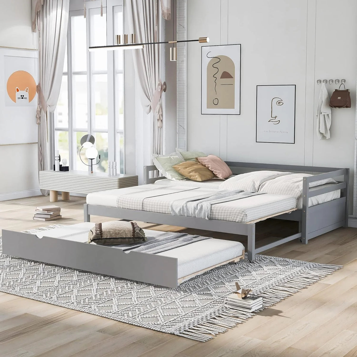 Grey Wood Daybed with Trundle M354531