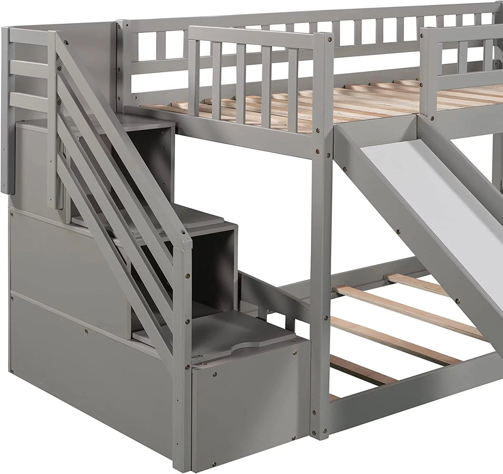 Wooden Bunk Bed with Slide and Guardrail Z9242