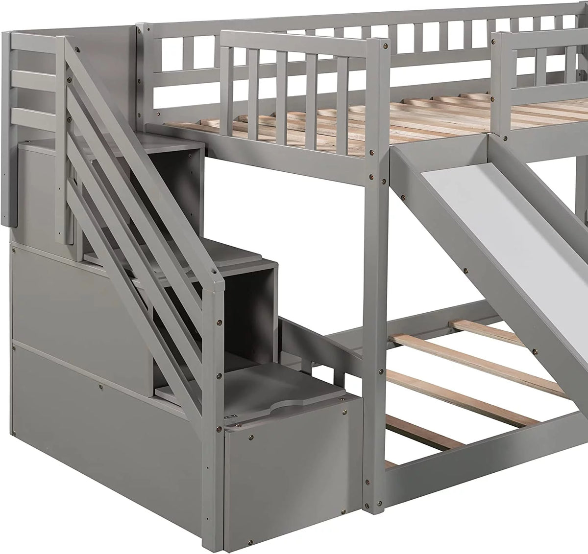 Wooden Bunk Bed with Slide and Guardrail Z9242