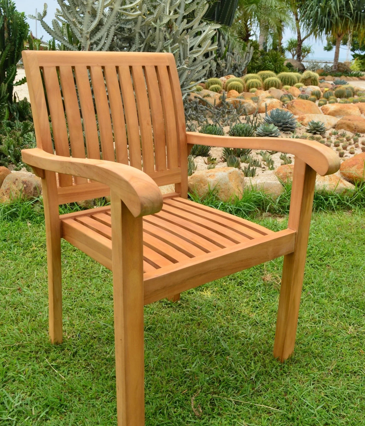 7 Pc Teak Dining Set with 94" Rectangle Table and 6 Stacking Arm Chairs F75328
