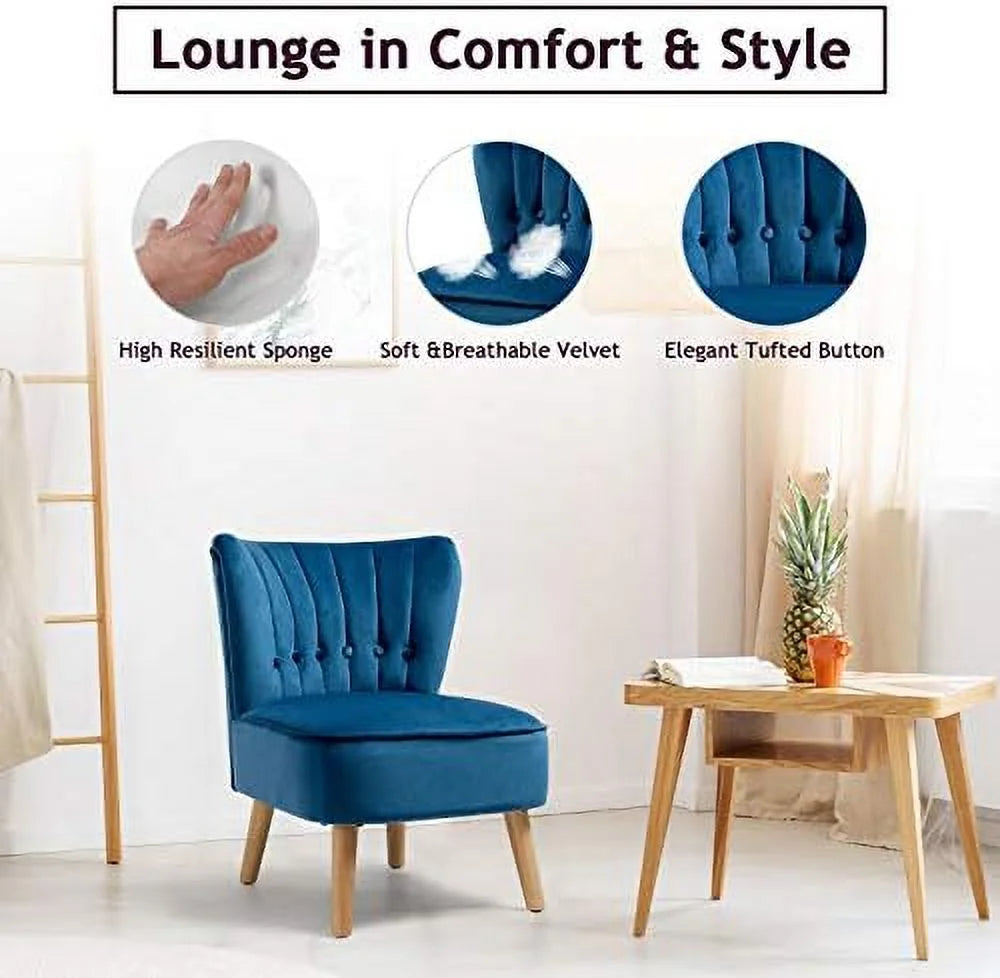 Armless Velvet Accent Chair with Rubber Wood Legs R838