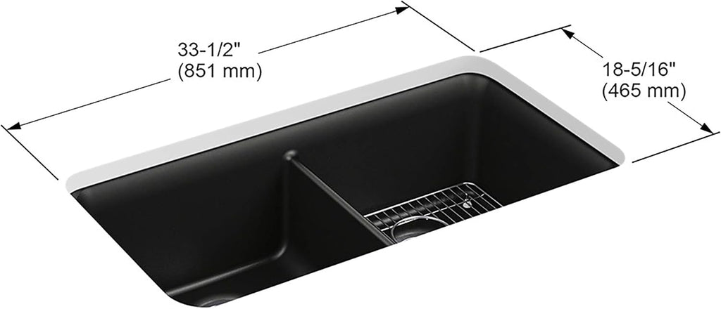 Undermount Double Equal Sink with Rack, Matte Black K935000