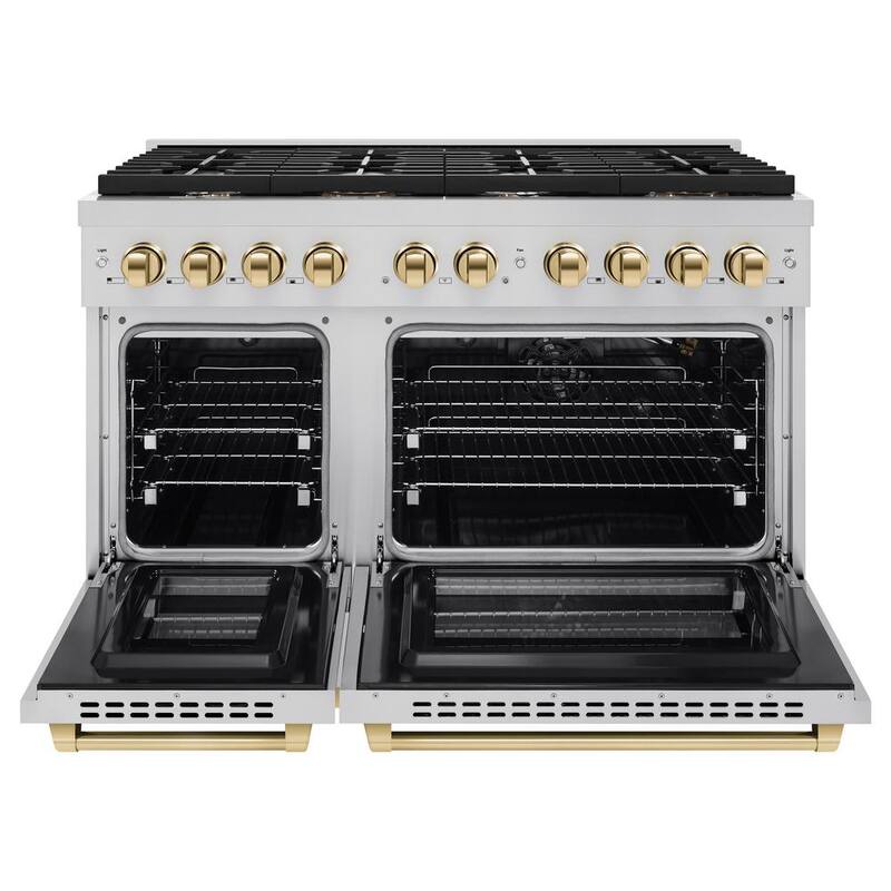 48 in. 8-Burner Freestanding Gas Range and Double Convection Oven in Stainless Steel and Polished Gold S912151