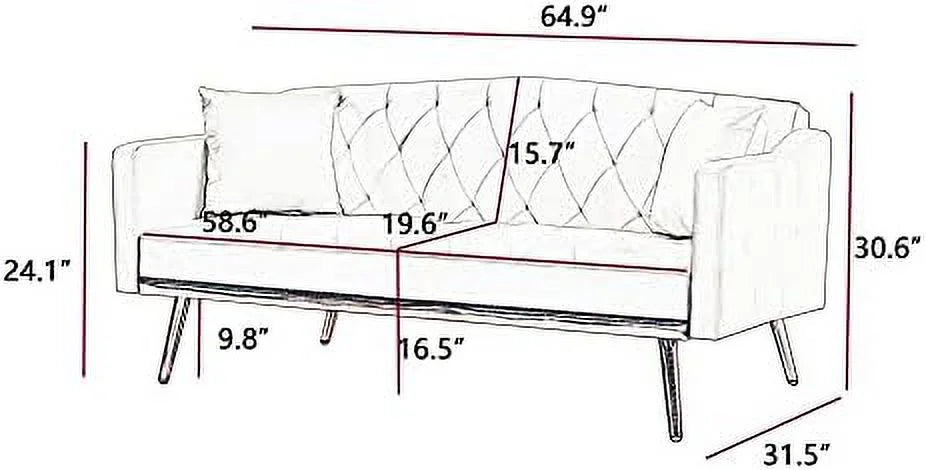 65” Convertible Velvet Sofa Bed with 2 Pillows J7724