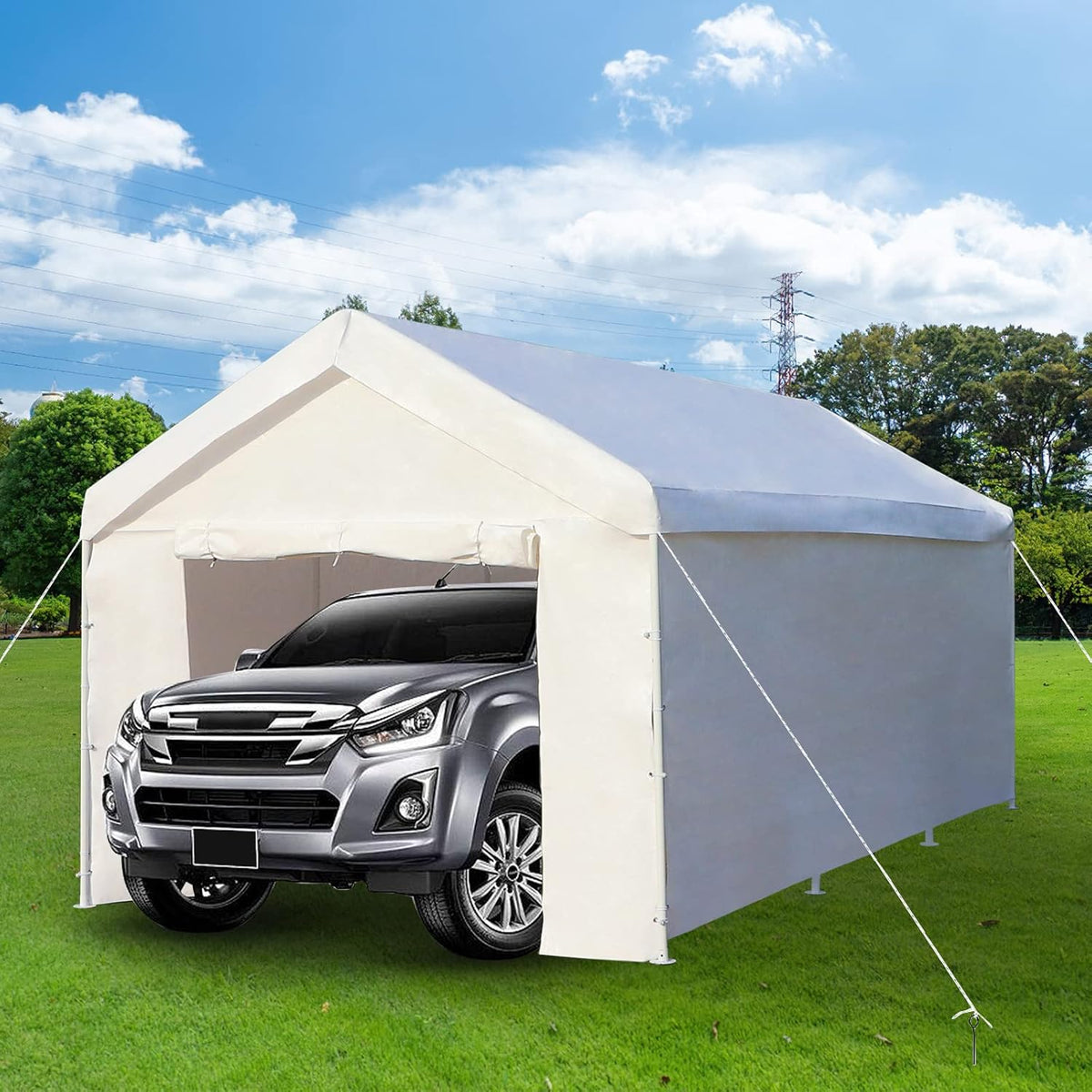 10x20 ft Heavy Duty Carport with Removable Sidewalls & Doors G954