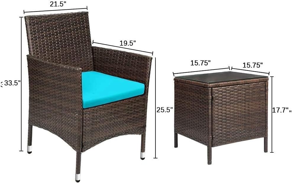 3 Pieces PE Rattan Wicker Chairs with Table M3549