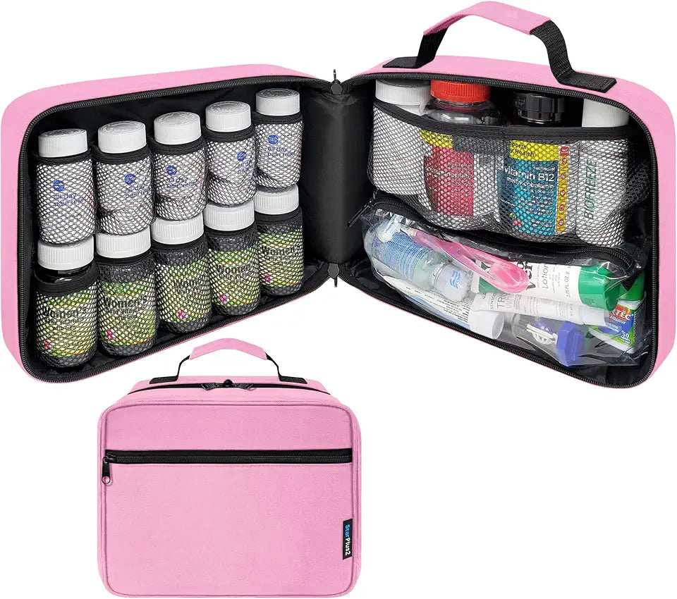 Pink Padded Pill Bottle Organizer Medicine Bag B878