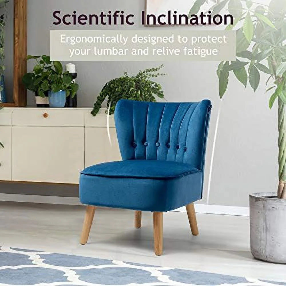 Armless Velvet Accent Chair with Rubber Wood Legs R838