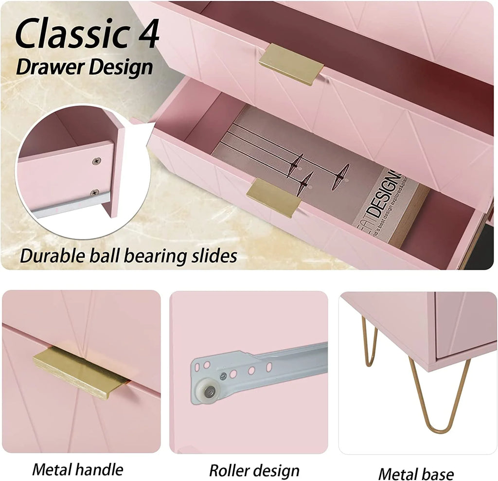 4 Drawer Dresser Chest Cabinet Organizer with Metal Legs Y563
