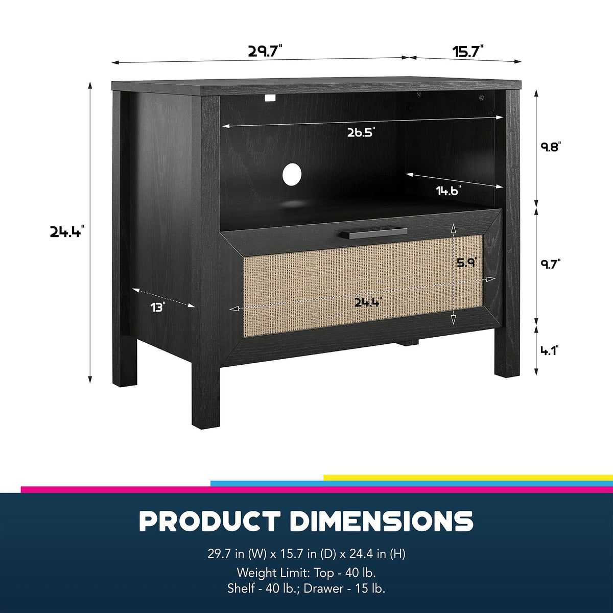 Black 1 Drawer Nightstand B320