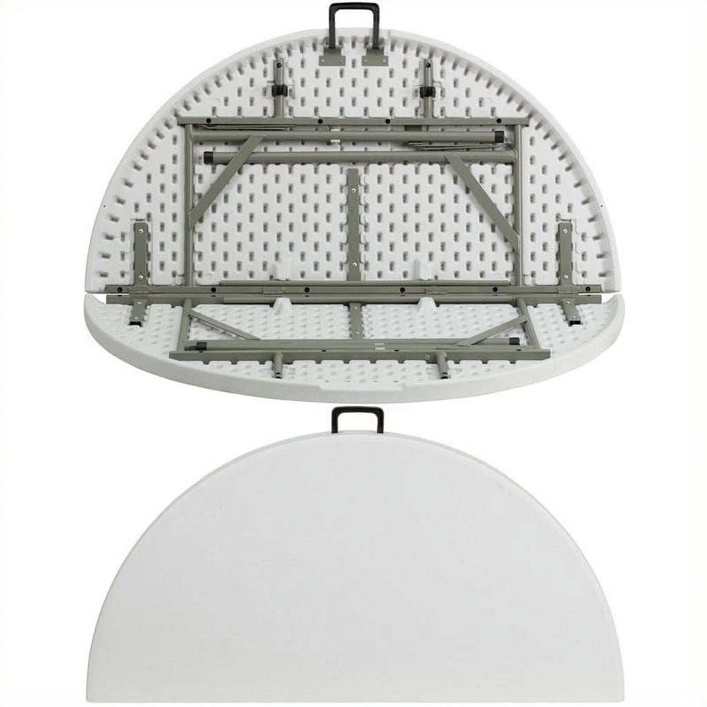 60.5" Round Granite Folding Table in White K592383