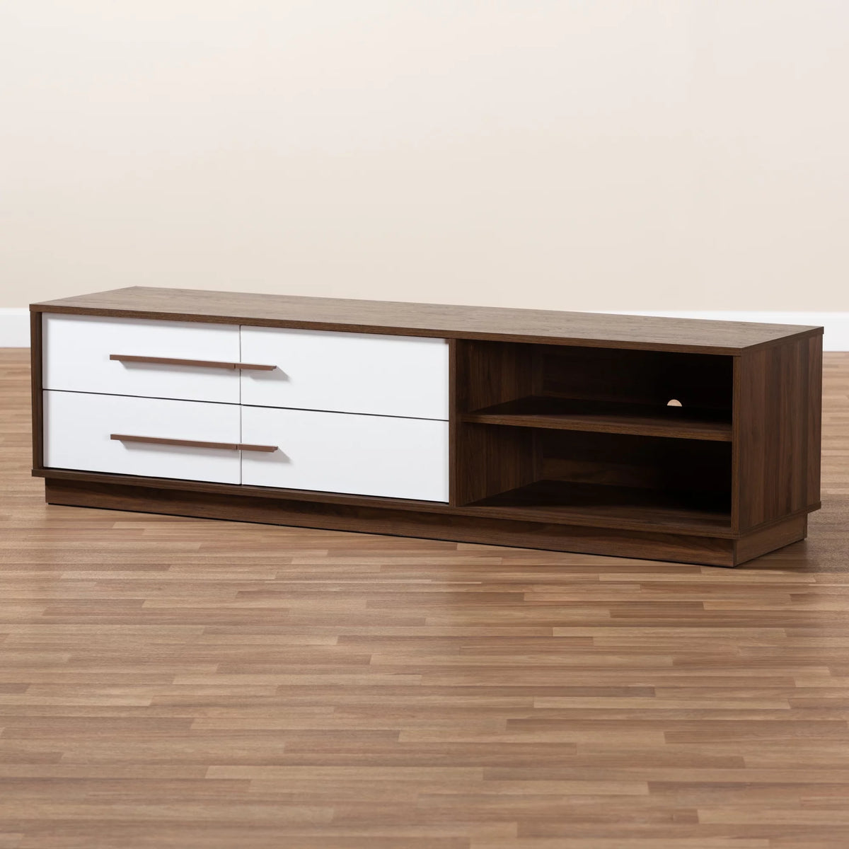 White and Walnut 4-Drawer Wood TV Stand E322837